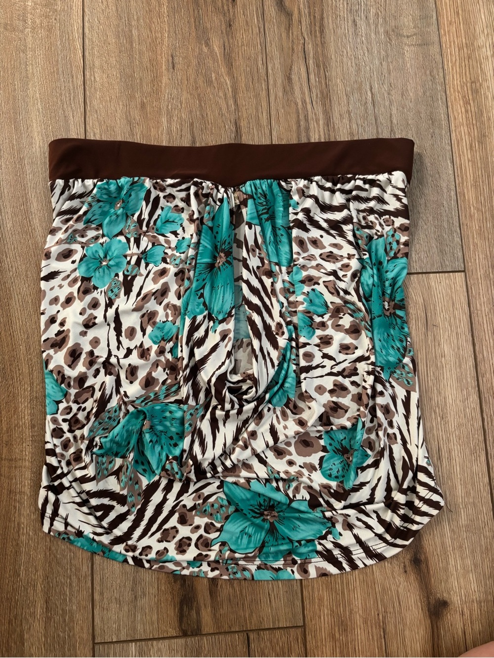 Vintage Y2K Cheetah Floral Brown Turquoise Blue Tube Top by Boa